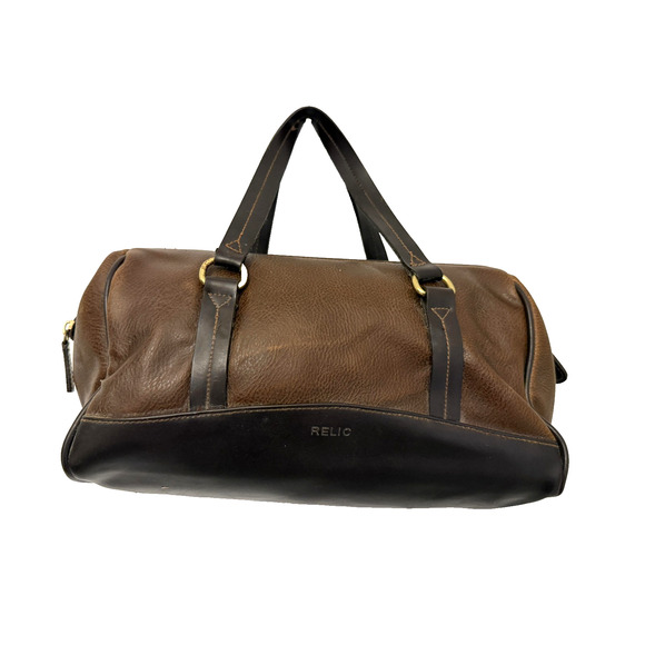 Vintage Relic Brown Leather Duffel Bag Weekender Satchel Travel Toiletry Bag 13' - Picture 1 of 8